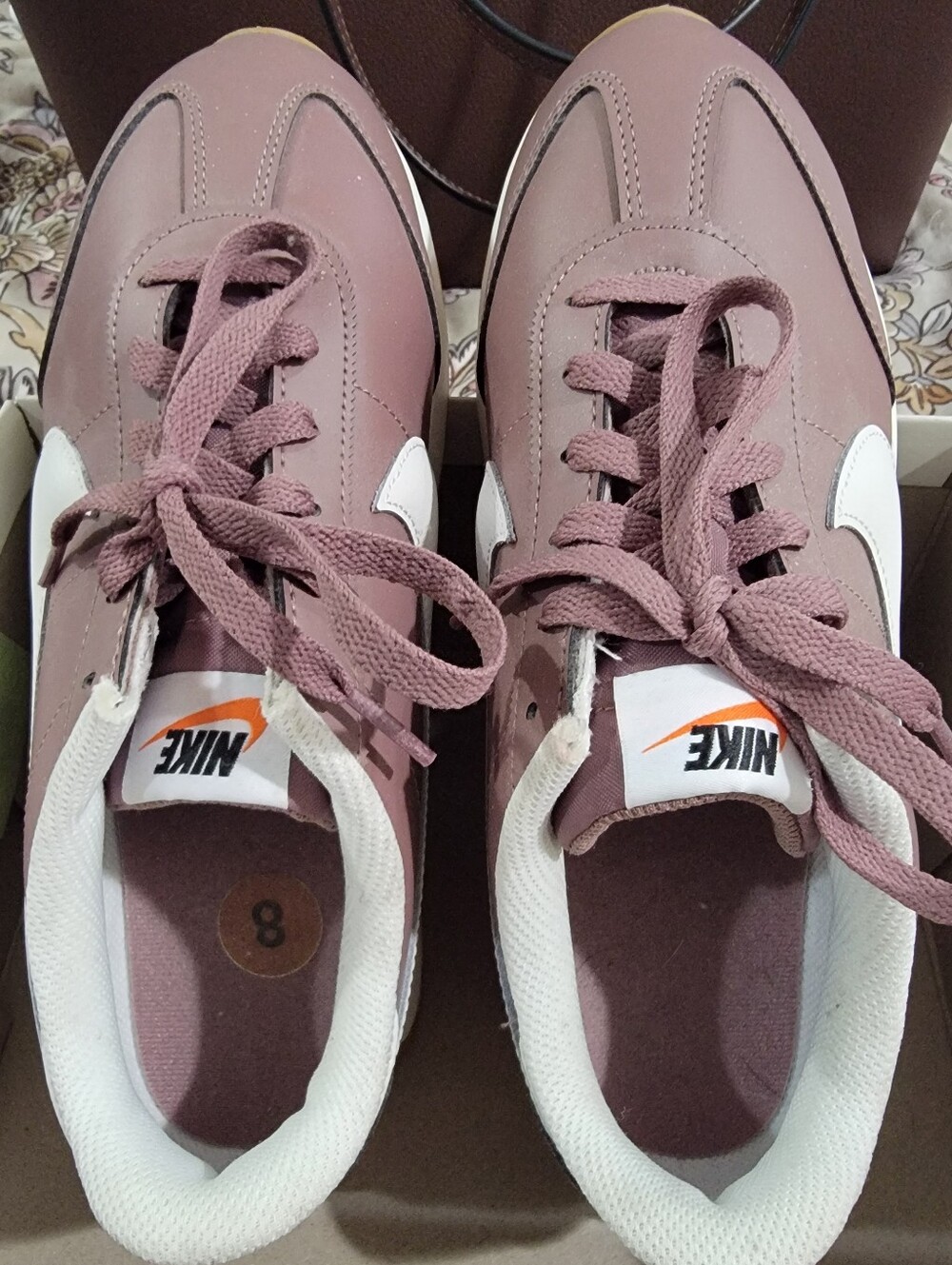 Nike Women's Mauve Retro Runner Sneakers with White Swoosh